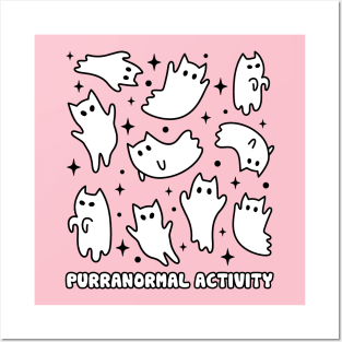 Cute Kawaii Ghost Cats Pink Girly Posters and Art